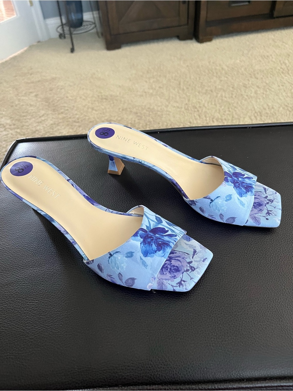 Nine West Blue Floral Kitten Heel Mules